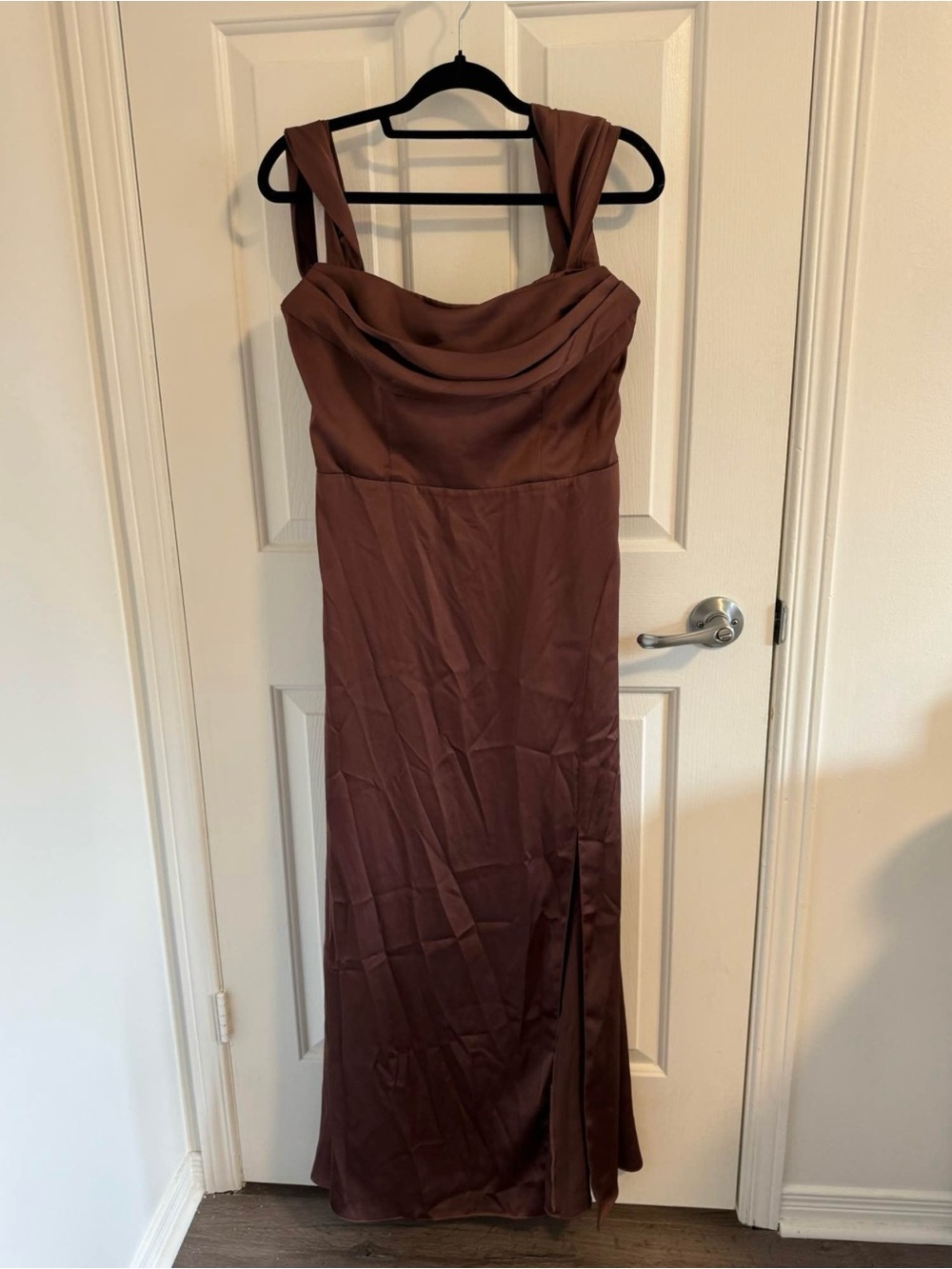 Azazie Espresso Saige Cowl Neck Maxi Dress